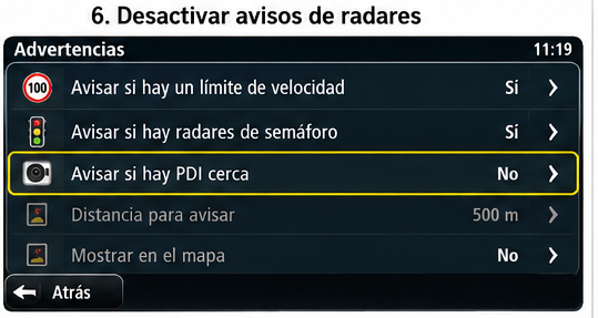 Desactivar avisos de radares