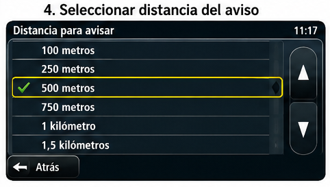 Seleccionar distancia del aviso